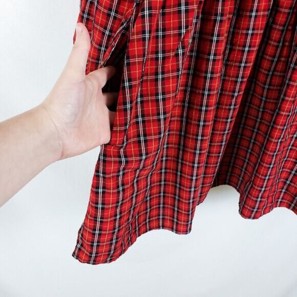 Old Navy Tartan Plaid Smocked Dress Womens Petite L Holiday Grunge Rustic - Picture 4 of 8